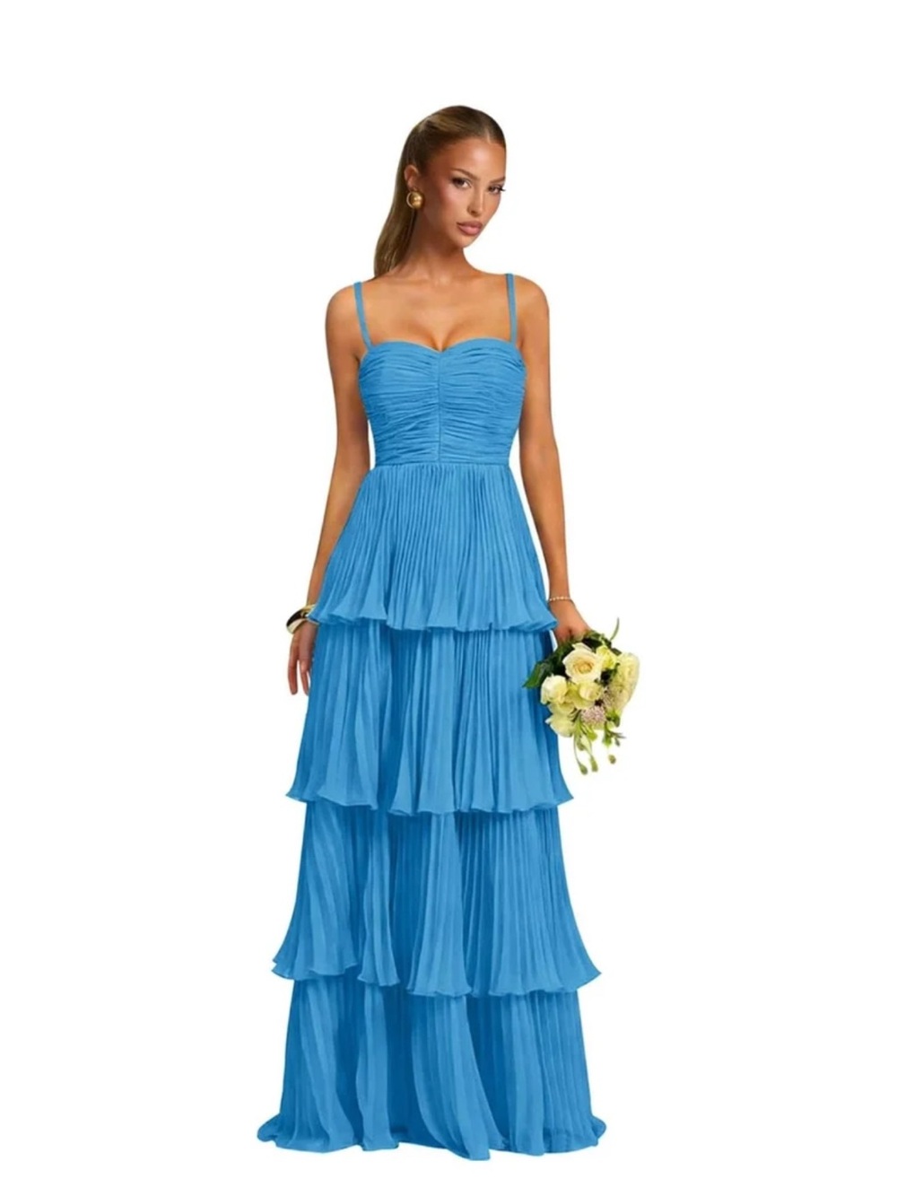 Women’s Tiered Pleated Ruffle Long Chiffon Formal Dress